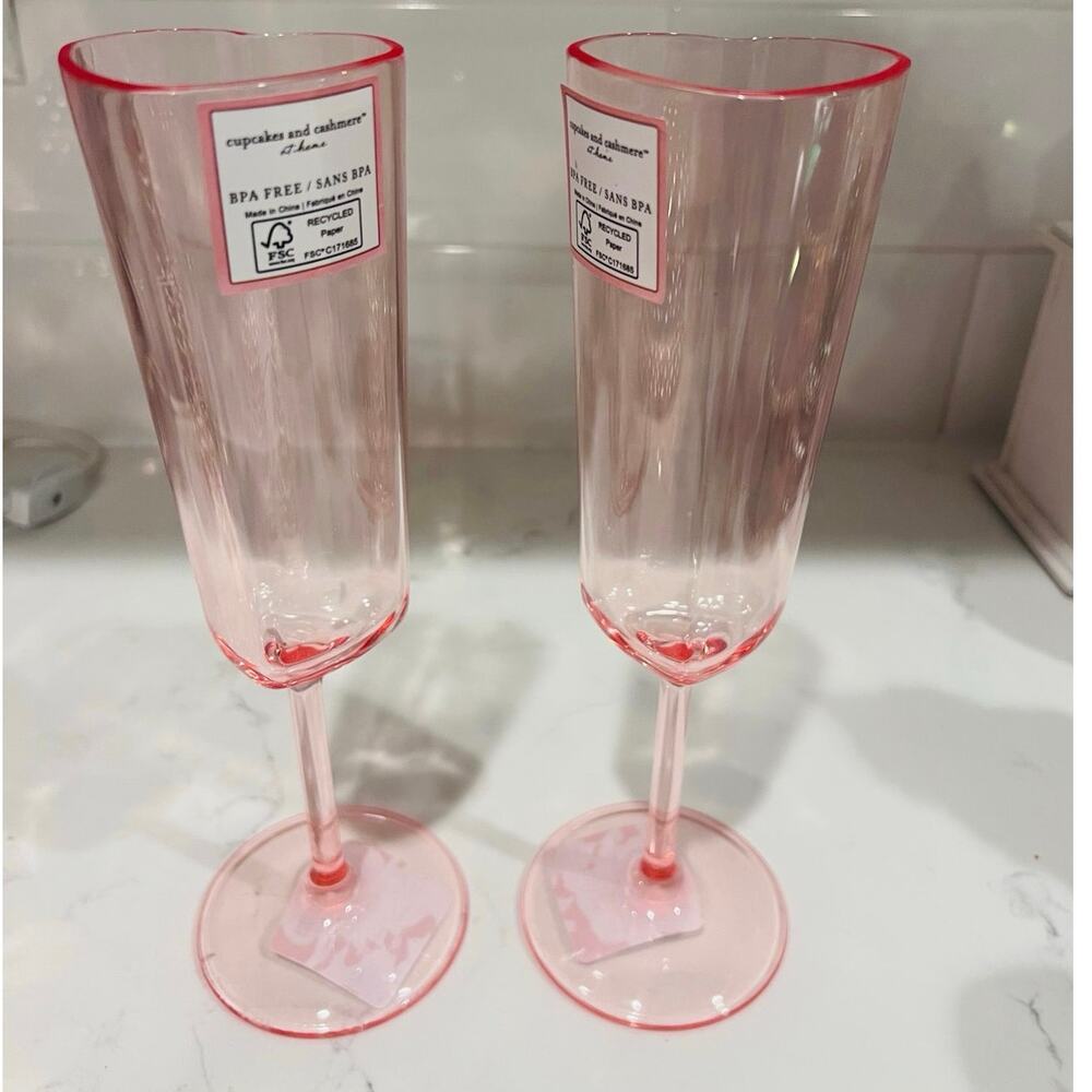 Cupcakes & Cashmere Pink Heart BPA Free Champagne Flutes Set of 2